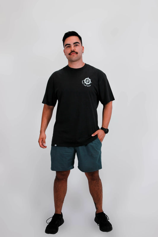 Full-body shot of a model wearing the Premium Buff Cover from the front, highlighting its versatile fit and design.