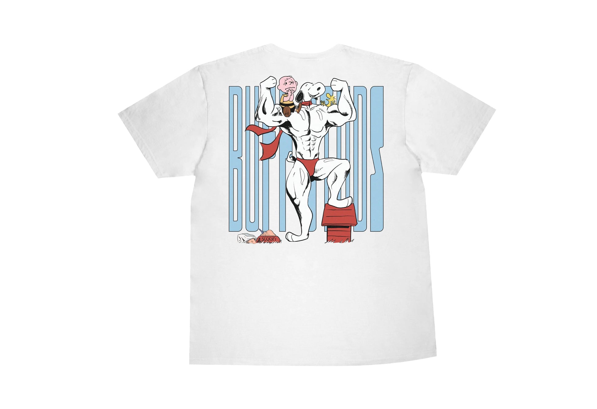 Flat lay of the Classic Graphic Buff Tee, showing the back with the bold Scoopy graphic design.